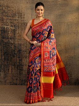 Libas - Multi Ethnic Motif Printed Saree With Unstitched Blouse