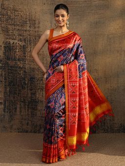 Libas - Blue Ethnic Motif Printed Saree With Unstitched Blouse