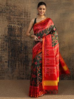Libas - Green Ethnic Motif Printed Saree With Unstitched Blouse