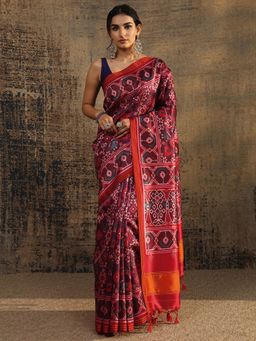 Libas - Purple Ethnic Motif Printed Saree With Unstitched Blouse