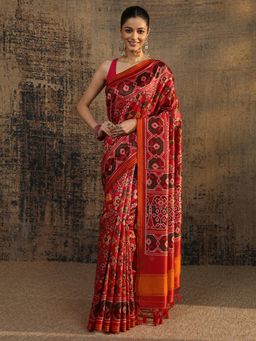 Libas - Pink Ethnic Motif Printed Saree With Unstitched Blouse