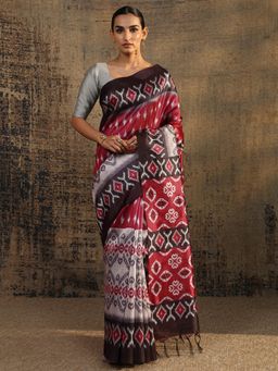 Libas - Red Ethnic Motif Printed Saree With Unstitched Blouse