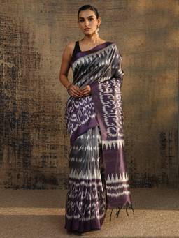 Libas - Purple Abstract Printed Saree With Unstitched Blouse