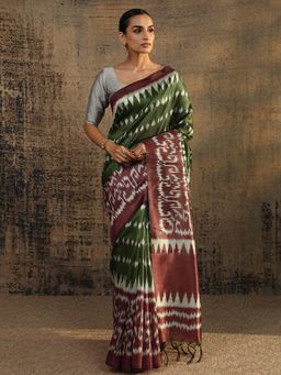 Libas - Green Abstract Printed Saree With Unstitched Blouse
