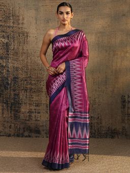 Libas - Pink Ikat Design Printed Saree With Unstitched Blouse