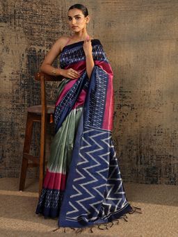 Libas - Multi Chevron Printed Saree With Unstitched Blouse
