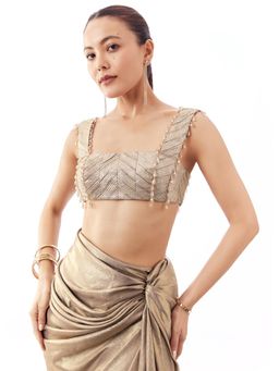 KALKI FASHION - Gold Square Neck Crushed Stitched Blouse
