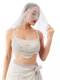 KALKI FASHION - Off White Cowl Neck Strap Stitched Blouse