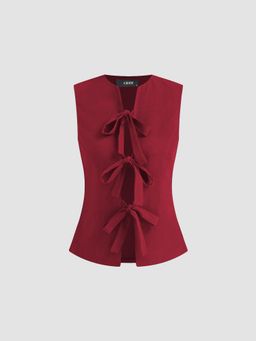Cider - Round Neck Solid Bowknot Sleeveless Vest