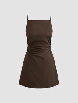 Cider - Linen-Blend Solid Ruched Mini Dress