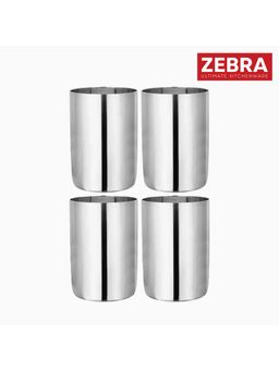 ZEBRA - Silver Stainless Steel Water Glass, 300Ml, (Set Of 4)
