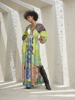 Bhanuni by Jyoti - Lime Green Maxi Dress with Belt