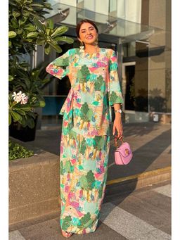 PS Pret by Payal Singhal - Aleena Peach Colour Kuno Printed Crepe Top with Palazzo (Set of 2)