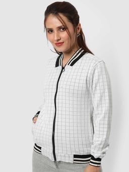 Campus Sutra - Womens Light Grey Checked Cotton Jacket