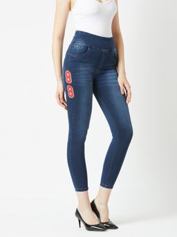 Miss Chase - Navy Blue Super Skinny Fit High Rise Stretchable Regular Length Denim Jeggings (30)