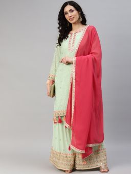 Readiprint - Semi-Stitched Fluorescent Green Kurti with Bottom and Dupatta (Set of 3) (Free Size)