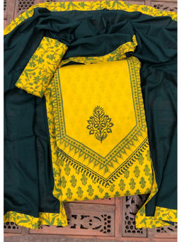 Palash - Yellow Hand Block Printed Unstitched Kurta with Bottom & Dupatta