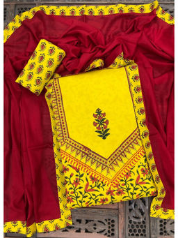 Palash - Yellow Hand Block Printed Unstitched Kurta with Bottom & Dupatta