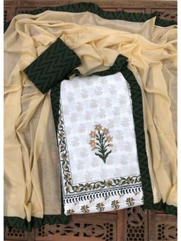 Palash - Beige Hand Block Printed Unstitched Kurta with Bottom & Dupatta