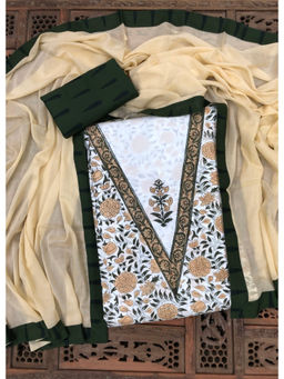 Palash - Beige Hand Block Printed Unstitched Kurta with Bottom & Dupatta