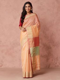 Fabindia - Orange Cotton Silk Saree without Blouse