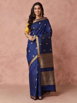 Fabindia - Blue Silk Hand Woven Saree without Blouse