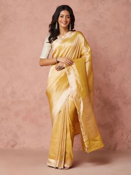 Fabindia - Gold Silk Blend Banarsi Woven Saree without Blouse
