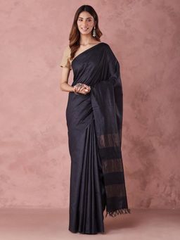 Fabindia - Black Silk Blend Batik Woven Saree without Blouse