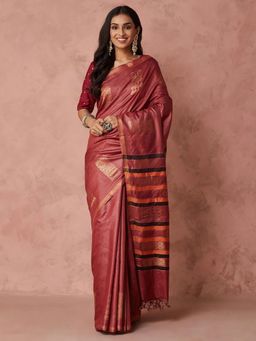 Fabindia - Red Silk Blend Batik Woven Saree without Blouse