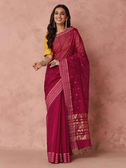 Fabindia - Pink Cotton Silk Blend Sari