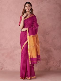 Fabindia - Pink Cotton Silk Blend Maheshwari Sari
