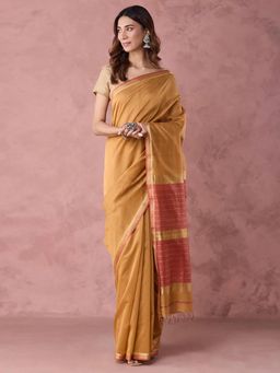 Fabindia - Mustard Cotton Silk Blend Sari