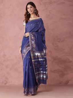 Fabindia - Navy Cotton Silk Hand Woven Saree without Blouse
