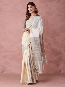 Fabindia - Natural Silk Blend Woven Saree without Blouse