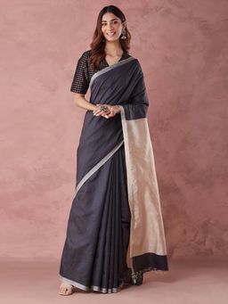 Fabindia - Black Silk Hand Woven Saree without Blouse