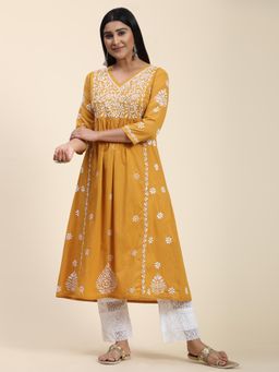 HOUSE OF KARI - Hok Chikankari Women Long Kurta Mustard