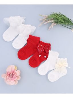 KIDLINGSS - Bow & Frill Detailed Ankle Length Socks - Multi Color (Pack of 3)