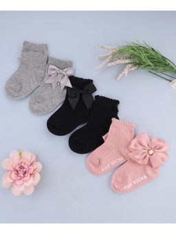 KIDLINGSS - Bow Applique Detailed Ankle Length Socks - Multi Color (Pack of 3)