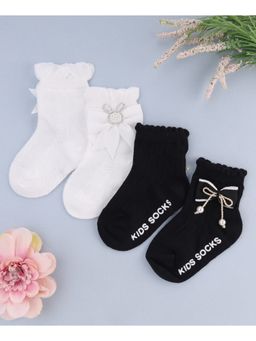KIDLINGSS - Beaded Bunny & Bow Applique Ankle Length Socks - Multi Color (Pack of 2)