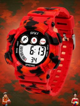Spiky - Round Digital Sports Watch For Kids Unisex - Red (S)
