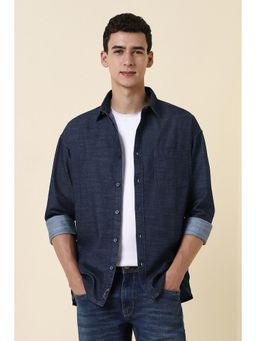 Allen Solly - Men Navy Relaxed Fit Textured Full Sleeves Casual Shirt