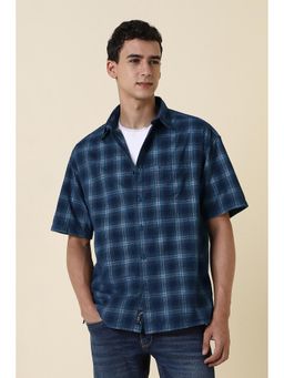 Allen Solly - Men Navy Relaxed Fit Checks Half Sleeves Casual Shirt