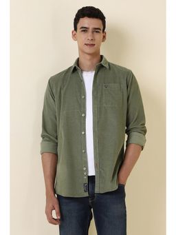 Allen Solly - Men Olive Custom Fit Solid Full Sleeves Casual Shirt