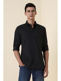 Allen Solly - Men Black Custom Fit Solid Full Sleeves Casual Shirt