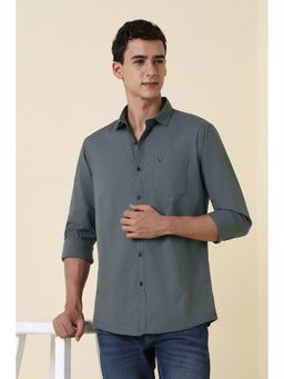 Allen Solly - Men Grey Custom Fit Solid Full Sleeves Casual Shirt