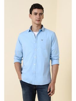 Allen Solly - Men Light Blue Custom Fit Solid Full Sleeves Casual Shirt