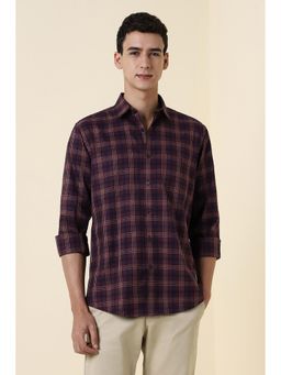 Allen Solly - Men Maroon Sport Fit Checks Full Sleeves Casual Shirt