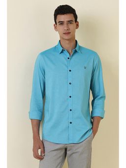 Allen Solly - Men Light Blue Slim Fit Solid Full Sleeves Casual Shirt