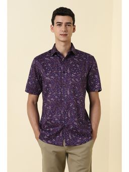 Allen Solly - Men Purple Slim Fit Printed Half Sleeves Casual Shirt
