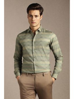 Louis Philippe - Men Olive Stripe Full Sleeves Casual Shirt